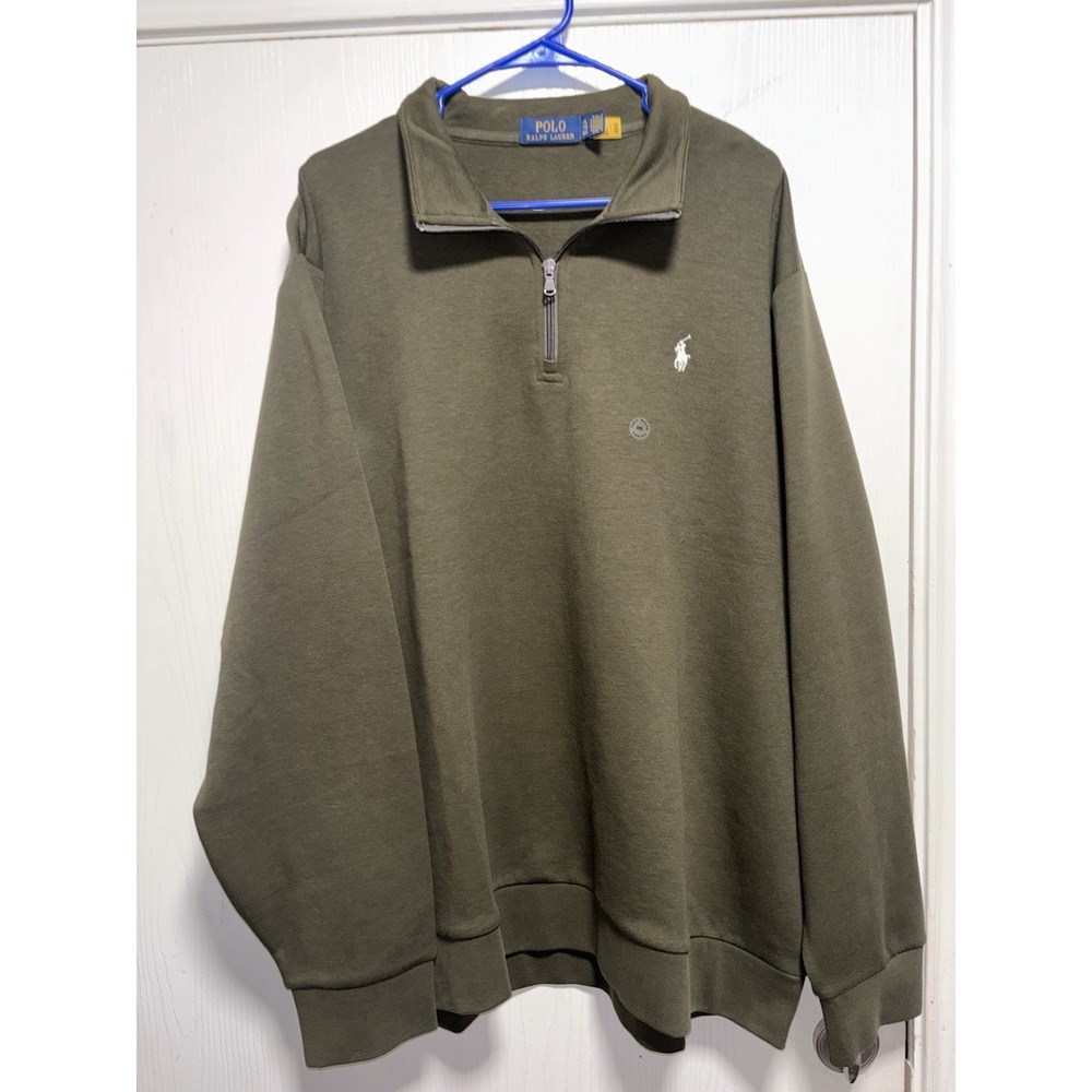 New Polo‎ Ralph Lauren Men's Premium Cotton Quarter-Zip Olive Green XXL  Sweater